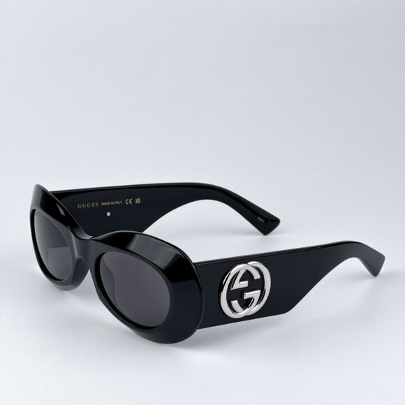 Gucci GG1696S 001 BRAND NEW Sunglasses Black Grey Women Oval